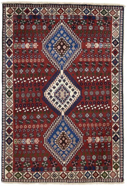 103X147 Yalameh Vloerkleed Oosters Zwart/Donkerrood (Wol, Perzië/Iran)