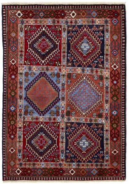 104X148 Yalameh Vloerkleed Oosters Zwart/Donkerrood (Wol, Perzië/Iran)