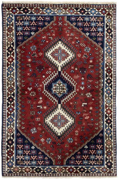 100X153 Yalameh Teppich Orientalischer Schwarz/Dunkelrot (Wolle, Persien/Iran)