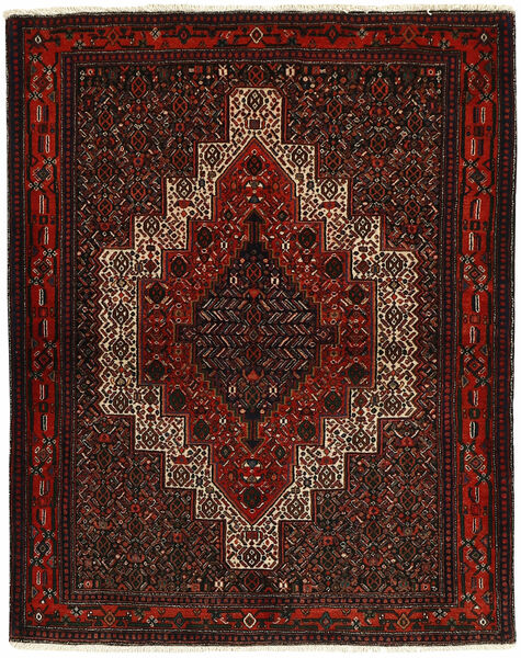  Persischer Seneh Teppich 131X160 Schwarz/Dunkelrot