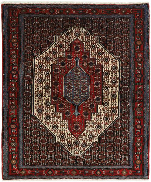 130X153 絨毯 Seneh オリエンタル ブラック/茶色 (ウール, ペルシャ/イラン)