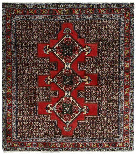 Seneh Rug 128X140 Persian Wool Black/Brown Small