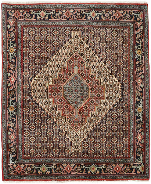  Seneh Rug 124X146 Persian Wool Brown/Black Small