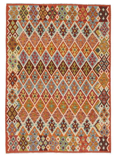  Kelim Afghan Old Style Matot 205X292 Ruskea/Tummanpunainen Carpetvista