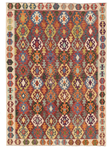 絨毯 キリム アフガン オールド スタイル 206X291 ダークレッド/ブラック (ウール, アフガニスタン)