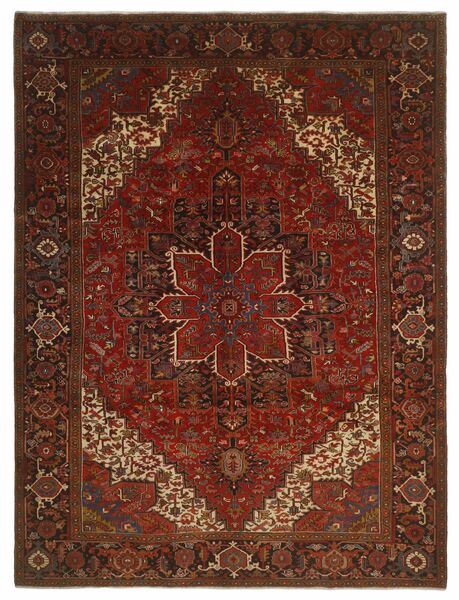 Tapete Oriental Heriz 300X396 Preto/Vermelho Escuro Grande (Lã, Pérsia/Irão)