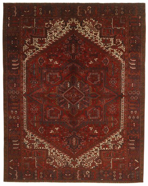 297X382 Heriz Teppich Orientalischer Schwarz/Dunkelrot Großer (Wolle, Persien/Iran)