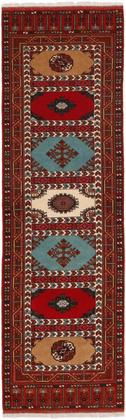 Turkaman Vloerkleed 85X291 Tapijtloper Zwart/Donkerrood Wol, Perzië/Iran