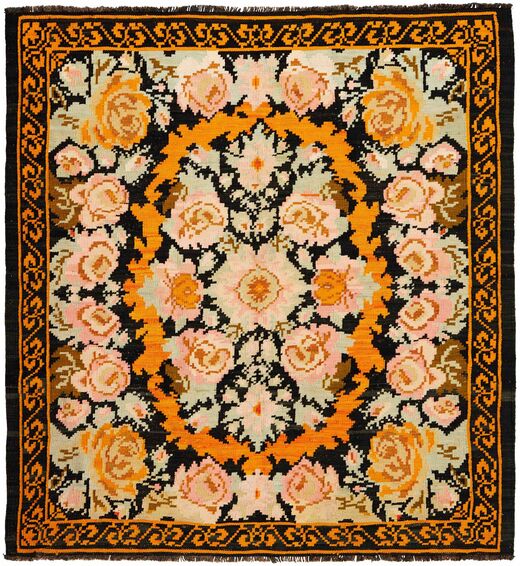 Kelim Rosen Moldavia Teppich 157X167 Quadratisch Orange/Schwarz Wolle, #Missing(7,27)