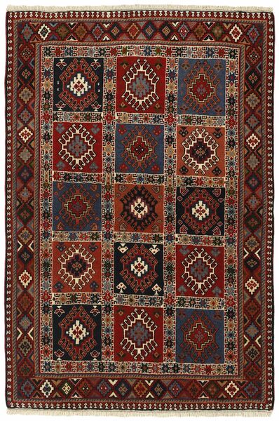 Tapete Yalameh 100X147 Preto/Vermelho Escuro (Lã, Pérsia/Irão)