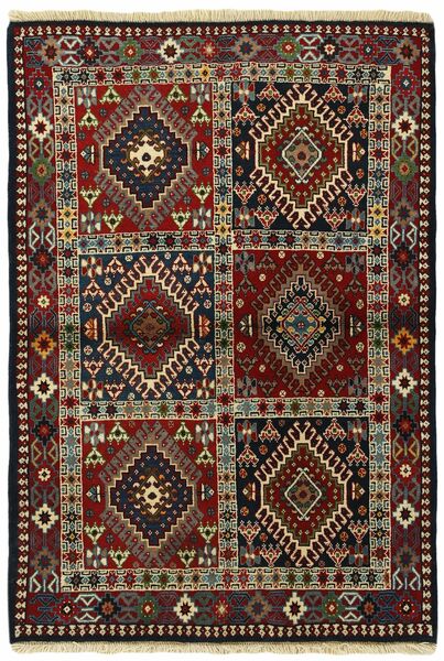 98X142 Tapete Yalameh Oriental Preto/Castanho (Lã, Pérsia/Irão)