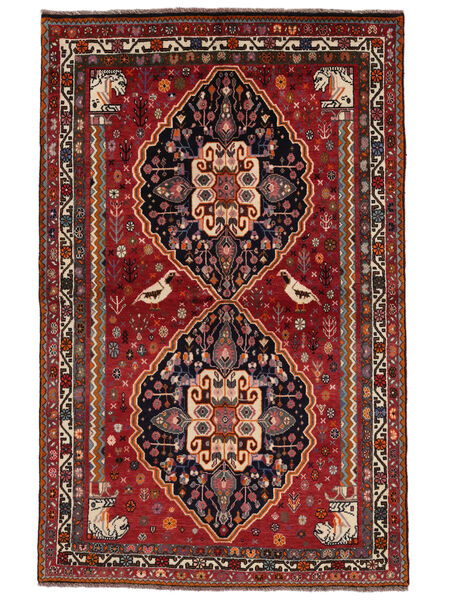 155X240 Shiraz Teppich Orientalischer Schwarz/Dunkelrot (Wolle, Persien/Iran) Carpetvista