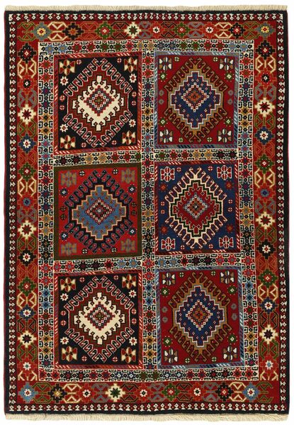 100X140 Χαλι Yalameh Ανατολής Μαύρα/Σκούρο Κόκκινο (Μαλλί, Περσικά/Ιρανικά)