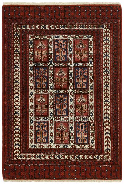  Persischer Turkaman Teppich 84X124 Schwarz/Dunkelrot (Wolle, Persien/Iran)