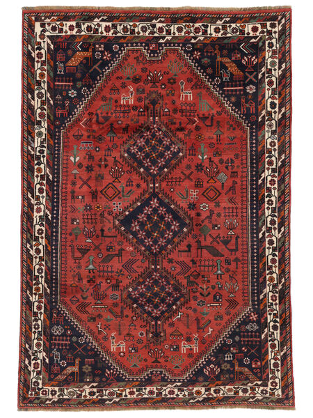  Persischer Shiraz Teppich 198X293 Schwarz/Dunkelrot (Wolle, Persien/Iran)