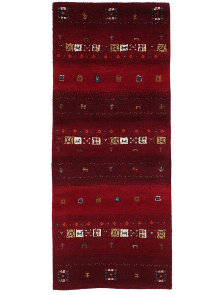 80X200 Tapete Gabbeh Indo Fine Moderno Passadeira Preto/Vermelho Escuro (Lã, Índia) Carpetvista
