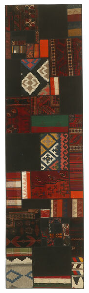 Dywan Perski Kilim Patchwork 83X304 Chodnikowy Czarny/Brunatny (Wełna, Persja/Iran)