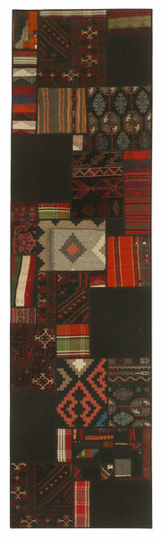 82X304 Kelim Patchwork Matot Matto Moderni Käytävämatto Musta/Tummanpunainen (Villa, Persia/Iran)