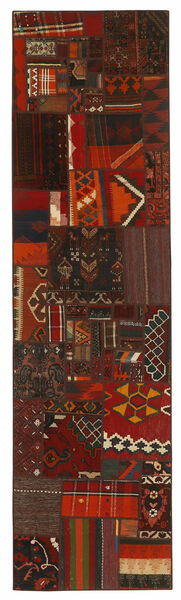 Tapis Persan Kilim Patchwork 82X303 De Couloir Noir/Rouge Foncé (Laine, Perse/Iran)
