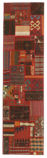  Kilim Patchwork Rug 82X304 Persian Wool Dark Red/Black Small