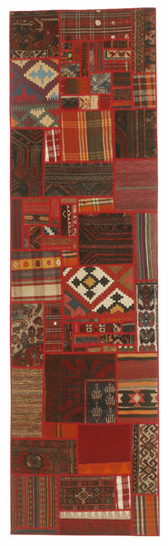  Kilim Patchwork Rug 82X304 Persian Wool Dark Red/Black Small