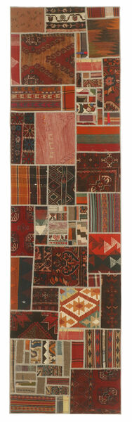 Tapete Persa Kilim Patchwork 82X304 Passadeira Preto/Vermelho Escuro (Lã, Pérsia/Irão)