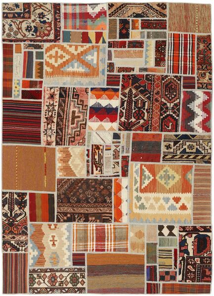 絨毯 ペルシャ キリム パッチワーク 140X200 茶色/ダークレッド (ウール, ペルシャ/イラン)