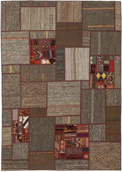 絨毯 キリム パッチワーク 140X200 茶色/ブラック (ウール, ペルシャ/イラン)