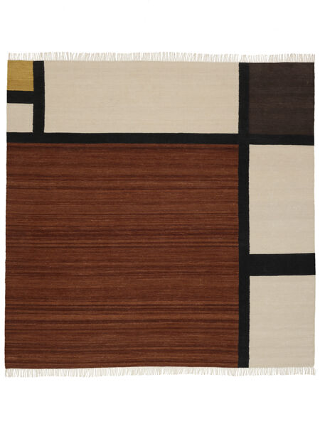 Mondria 300X300 Large Natural White/Rust Red Square Wool Rug