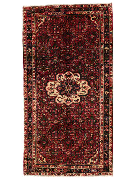  Persischer Hosseinabad Teppich 156X297 Läufer Schwarz/Dunkelrot (Wolle, Persien/Iran)