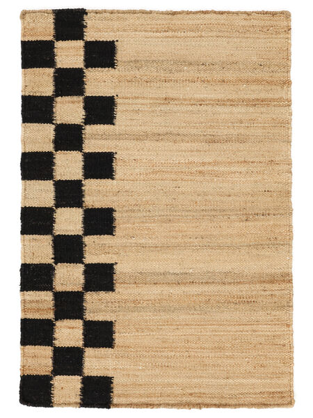  80X120 Small Chess Line Jute Rug - Light Brown/Black