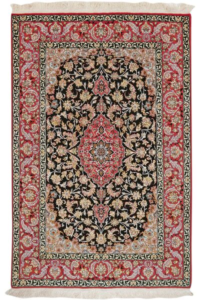  110X166 Isfahan Seide Kette Teppich Dunkelrot/Braun Persien/Iran