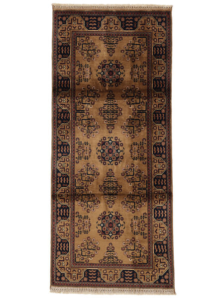 絨毯 Kunduz 87X198 廊下 カーペット ブラック/茶色 (ウール, アフガニスタン)