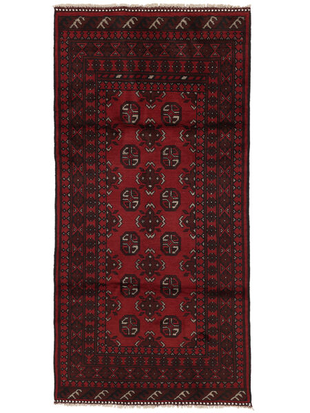 Afghan Fine Teppich 97X199 Schwarz/Dunkelrot Wolle, Afghanistan Carpetvista