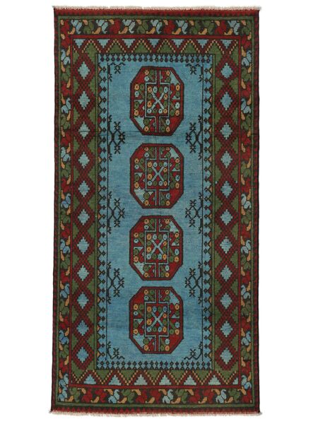 97X192 Tappeto Afghan Fine Colour Orientale Nero/Blu Scuro (Lana, Afghanistan) Carpetvista