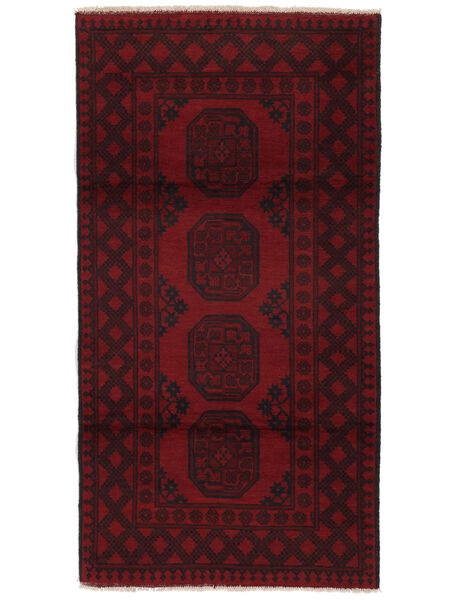 Afghan Fine Tæppe 100X193 Sort/Mørkerød Uld, Afghanistan Carpetvista