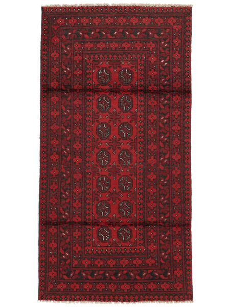 Afghan Fine Teppe 92X183Løpere Svart/Mørk Rød Ull, Afghanistan Carpetvista