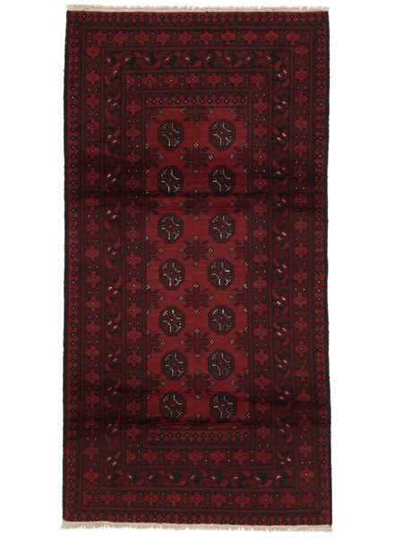  92X183 Afghan Fine Teppich Läufer Schwarz/Dunkelrot Afghanistan Carpetvista