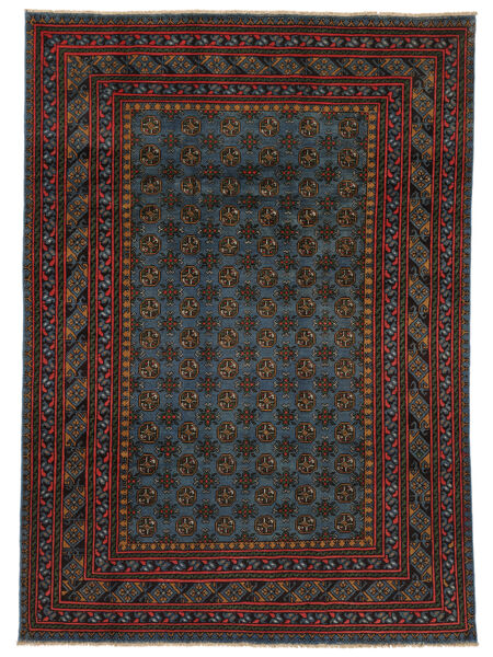 207X287 Tappeto Afghan Fine Colour Orientale Nero/Rosso Scuro (Lana, Afghanistan) Carpetvista