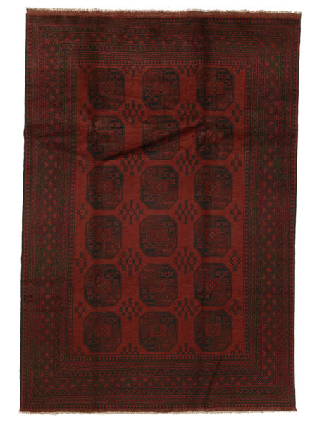 198X290 Tappeto Afghan Fine Orientale Nero/Rosso Scuro (Lana, Afghanistan) Carpetvista