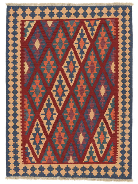  Persischer Kelim Ghashghai Teppich 125X169 Schwarz/Dunkelrot ( Persien/Iran)