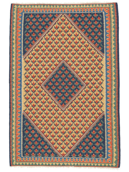  Persischer Kelim Senneh Fine Teppich 104X153 Orange/Schwarz (Wolle, Persien/Iran)