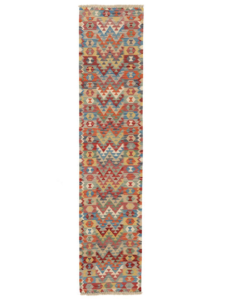 絨毯 キリム カシュガイ 86X386 廊下 カーペット 茶色/ダークレッド ( ペルシャ/イラン)