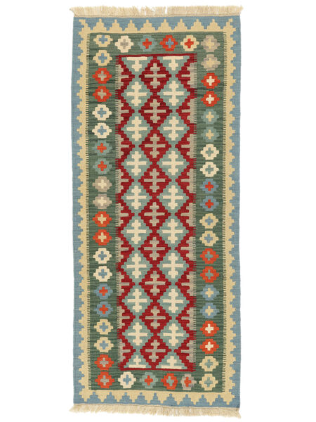85X198 Kelim Ghashghai Orientalisk Hallmatta Mörkgul/Orange ( Persien/Iran) Carpetvista