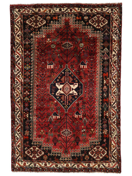 178X272 Shiraz Teppich Orientalischer Schwarz/Dunkelrot (Wolle, Persien/Iran) Carpetvista