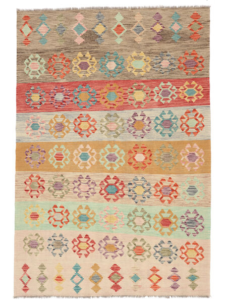 絨毯 キリム アフガン オールド スタイル 199X293 茶色/ベージュ (ウール, アフガニスタン)
