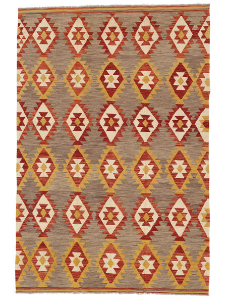 196X288 Kelim Afghan Old Style Teppe Orientalsk Brun/Mørk Rød (Ull, Afghanistan) Carpetvista