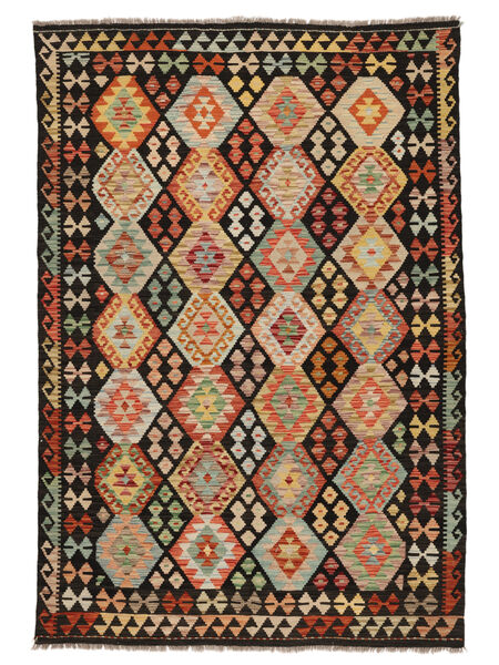 Kelim Afghan Old Stil Teppich 166X245 Schwarz/Orange Wolle, Afghanistan Carpetvista