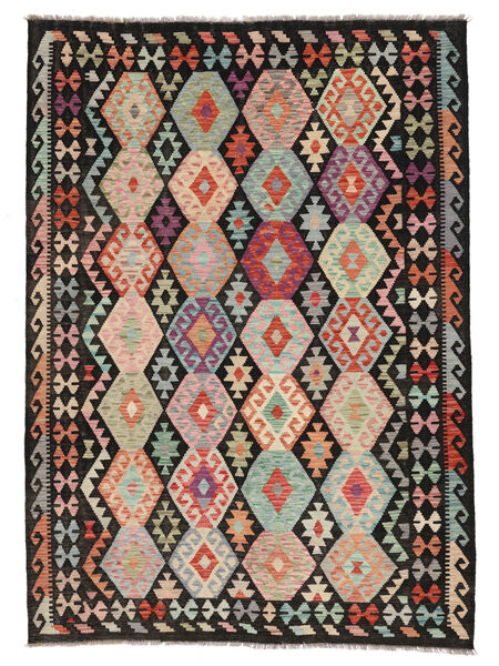 Kelim Afghan Old Stil Teppich 179X249 Schwarz/Grün Wolle, Afghanistan Carpetvista