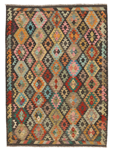  Orientalischer Kelim Afghan Old Stil Teppich 185X251 Braun/Schwarz Wolle, Afghanistan Carpetvista